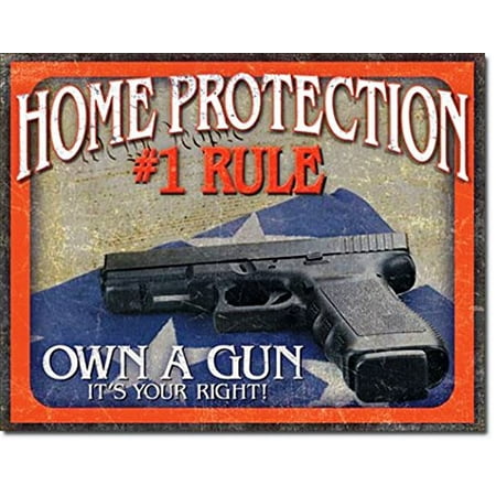 #1 Rule Home Protection Own A Gun It's Your Right! Tin Collectible (Best Gun To Own For Protection)