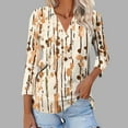 thumbnail image 2 of CYMMPU Spring Tops V Neck Summer Fashion Shirts Blouses for Women Dressy Casual T-Shirts Loose Fit Flower Pattern 3/4 Sleeve Business Elegant Work Topss Khaki XXL, 2 of 5