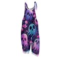 thumbnail image 2 of Halloween Jumpsuits for Women Linen Spaghetti Strap Overalls Print Loose Sleeveless Romper for Party, 2 of 5