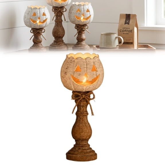 Rustic White Pumpkin Tealight Candle Holders Set, Farmhouse Pumpkin Candle Holder Decor for Fall Table Centerpiece, Halloween & Thanksgiving Decorations, Seasonal Home Decor (Medium Size)