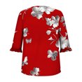 thumbnail image 6 of DeHolifer Women's Tops Half Sleeve Crewneck Floral Printed Casual Loose Tunic Tops Dressy T-Shirts Red XL, 6 of 7