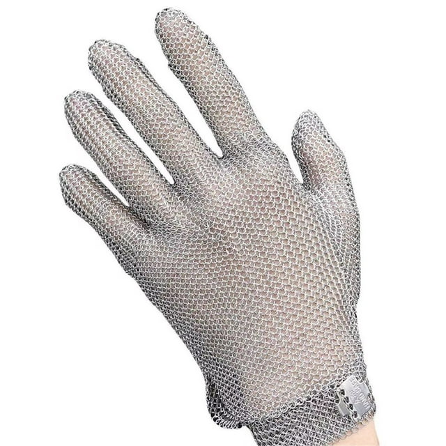 Guantes Anticorte de de Acero Inoxidable con Hebilla Ajustable en la Muñeca, Guantes de Carnicero Multiusos, Modelo M.