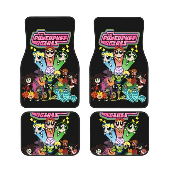 Powerpuff Gir Print Car Floor Mat Durable Fabric Heavy Duty Auto Floor Carpets 4pcs/Set Vehicle Floor Protector Mats for Front and Rear