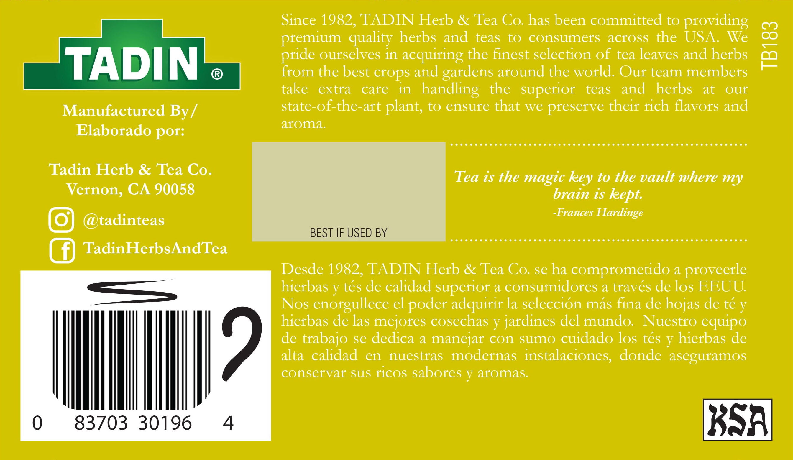 (6 pack) Tadin Lemon Ginger Tea, Herbal Tea, Caffeine-Free Tea, Herbal Tea Bags, 24 Count, Pack of 1