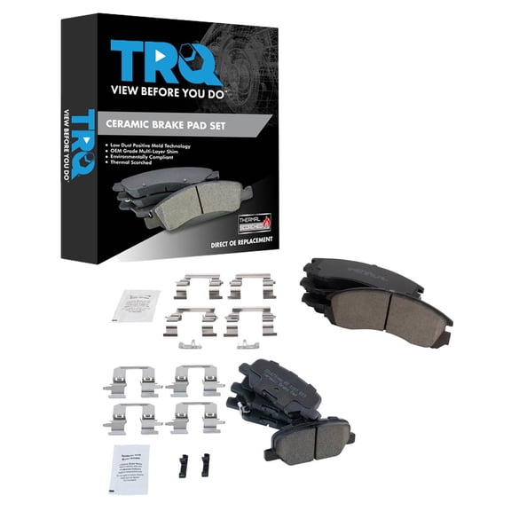 TRQ Front and Rear Brake Pad Set Ceramic Hardware Fits 2018-2019 Mitsubishi Outlander
