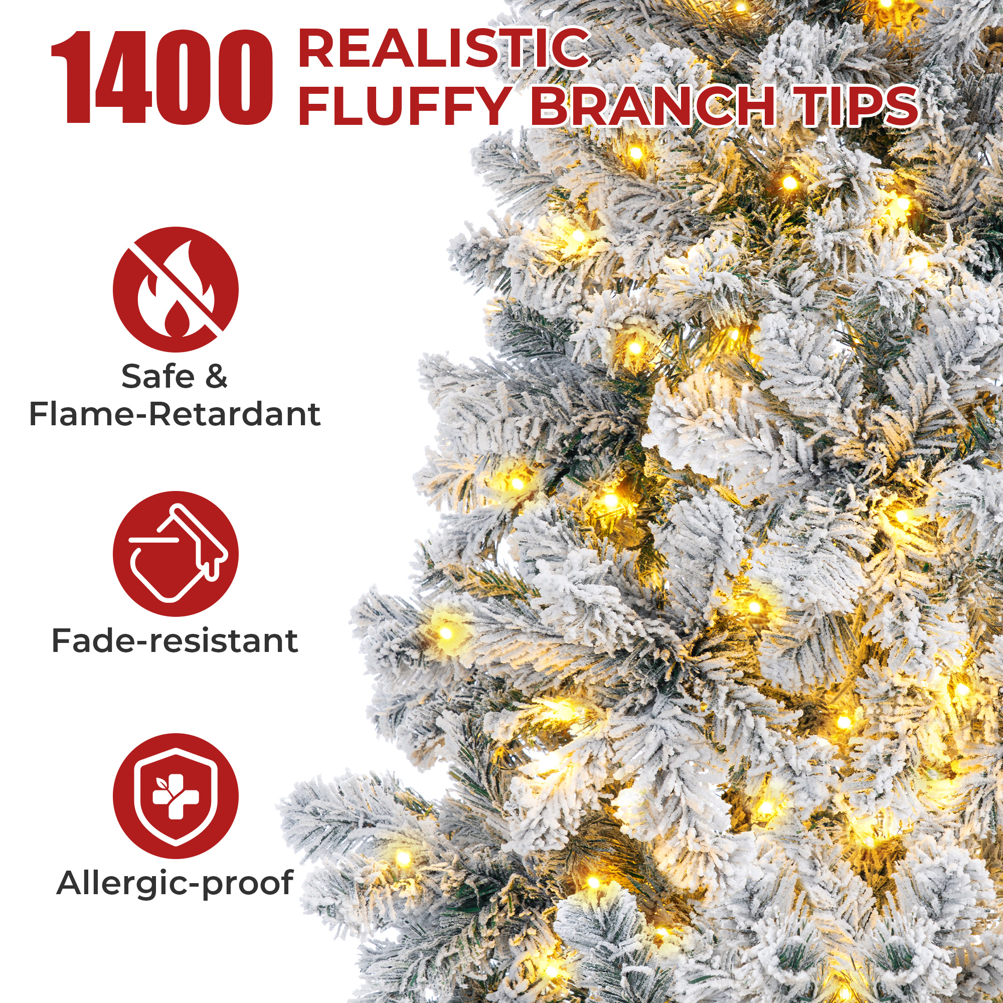 FIRSTNESS 7.5ft Pre-Lit Snow Flocked Christmas Tree, 11 Light Modes photo 3
