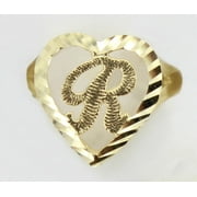 10K Solid Yellow Gold Round Heart Initial Leter Alphabet Ring A-Z