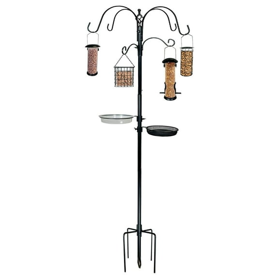 Ashman Premium Bird Station & Birdbath w/ 2 Feeders, 92" Tall, 2 Side Hook