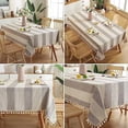 thumbnail image 4 of Namzi 1 Piece Farmhouse Tablecloth 140*180cm Cotton Linen Tassel Tablecloth, Embroidery Stripe Design, Textured Dining Cover for Kitchen & Parties,Grey, 4 of 5