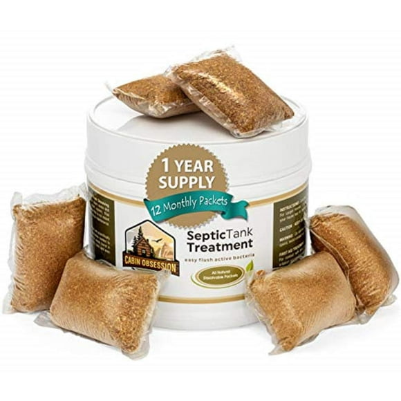 Septic Tank Treatment - 1 Year Supply of Dissolvable Easy Flush Live Bacteria Packets (12 Count) - Best Way to Prevent Expensive Sewage Backups - Made in USA
