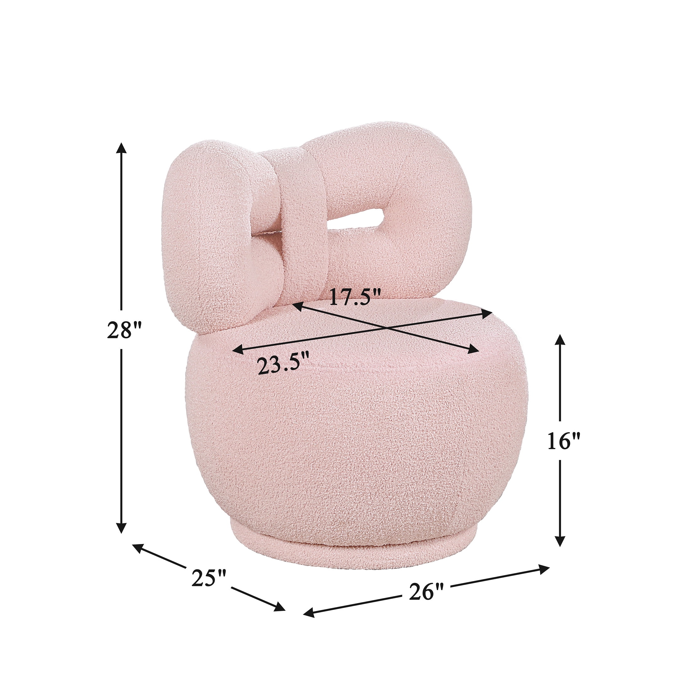 OakvillePark Wooda Modern Bow Shaped Boucle Kid's Swivel Chair, Pink