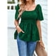 thumbnail image 2 of Top de manga corta para mujer, camisa con cintura elástica fruncida, dobladillo suelto de Jacquard, Top de moda verde L, 2 of 8