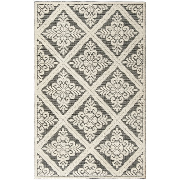 SAFAVIEH Vermont Trinity Floral Geometric Wool Area Rug, Ivory/Black, 6' x 9'