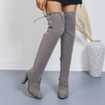thumbnail image 2 of Mepaouo Women Suede Over The Knee Boots Chunky Heel Stretch Sexy Thigh High Long Boots(Grey,6.5), 2 of 9