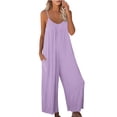 thumbnail image 3 of Women Casual Jumpsuits Summer Sleeveless Loose Jumpsuit Shoulder Strap Adjustable Long Pants Rompers with Pockets Light Purple S, 3 of 6