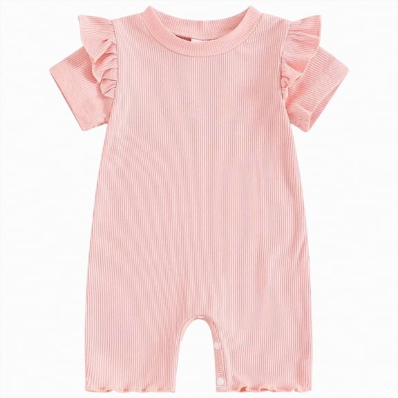 CAICJ98 Newborn Infant Baby Girl Ruffle Short Sleeve Romper Bodysuit Jumpsuit Casual Clothes Summer One Piece Solid Outfit (Pink,0-3 Months)