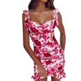 thumbnail image 1 of Kcodviy Robe Bohème à Fleurs pour Femme Robe Midi à Rayures Imprimée Décontractée à Col en V Robe Décontractée Beige Fête Soirée Été Plage, 1 of 9