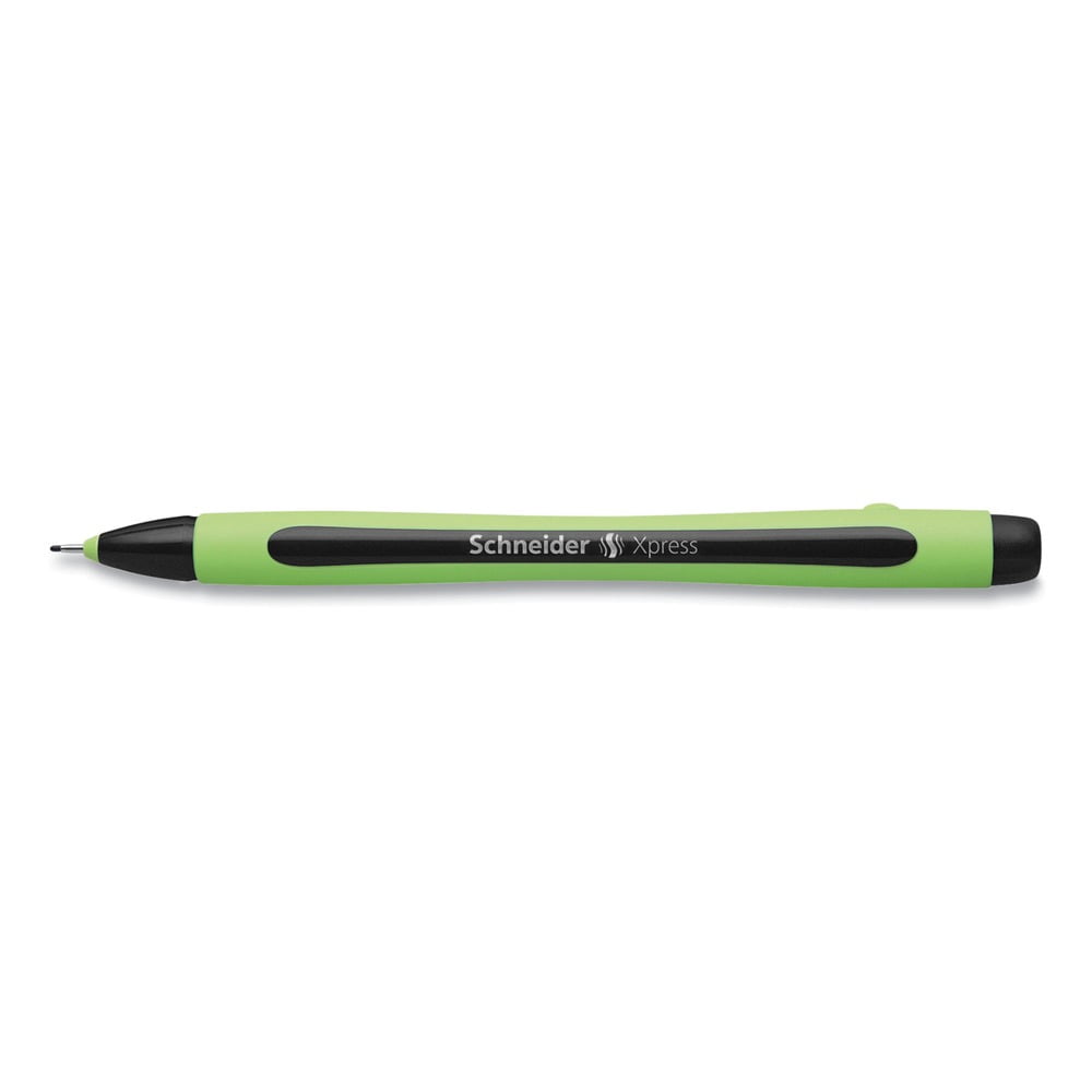 Schneider 190001 0.8 mm Xpress Fineliner Porous Point Stick Pen - Medium/Black Ink/Black/Green Barrel (10/Box)