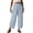 Blue, variant on Womens Smoked Waist Wide Leg Trousers Side Split Boho Beach Pants with Pockets Summer Solid Flowy Swing Slacks White