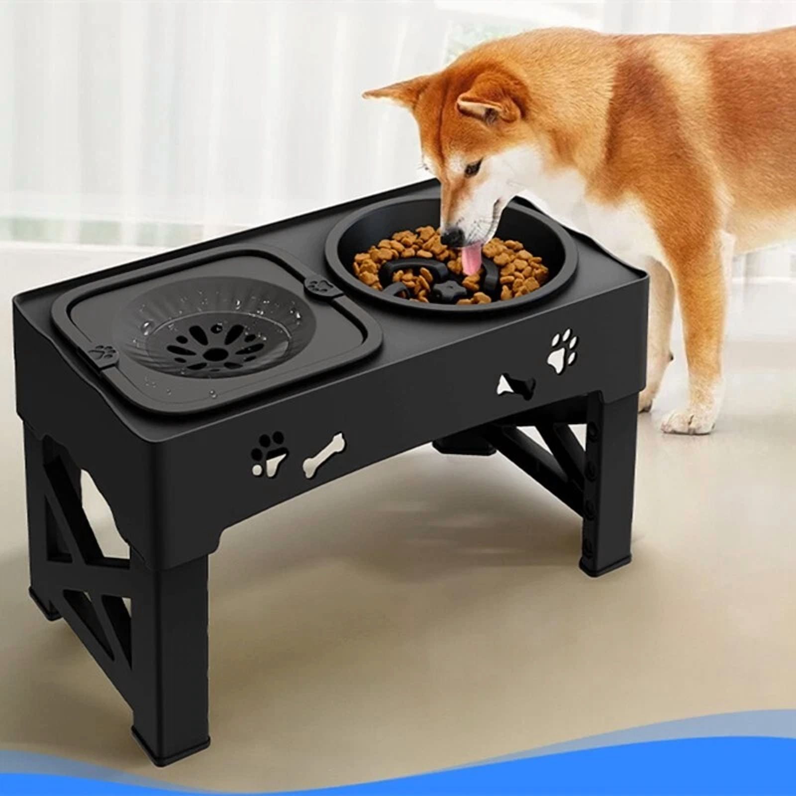 LUOLAX 2-in-1 Elevated Slow Feeder Dog Bowls, 4 Height Adjustable Raised Dog Bowl Stan