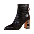 thumbnail image 2 of WIZUTIZ Fashion Ladies Pointed Toe Short Tube Rhinestone High Heel Side Zipper Fashion Leather Clearance Sales Black, 2 of 5