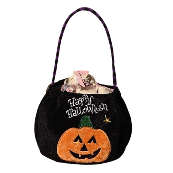 Halloween Candy Bag, Trick or Treat, Halloween Pumpkin Shaped Bag with Handle, Halloween Party Favor Holder, Decorative Candy Storage Bag for Holiday Events and Seasonal Display