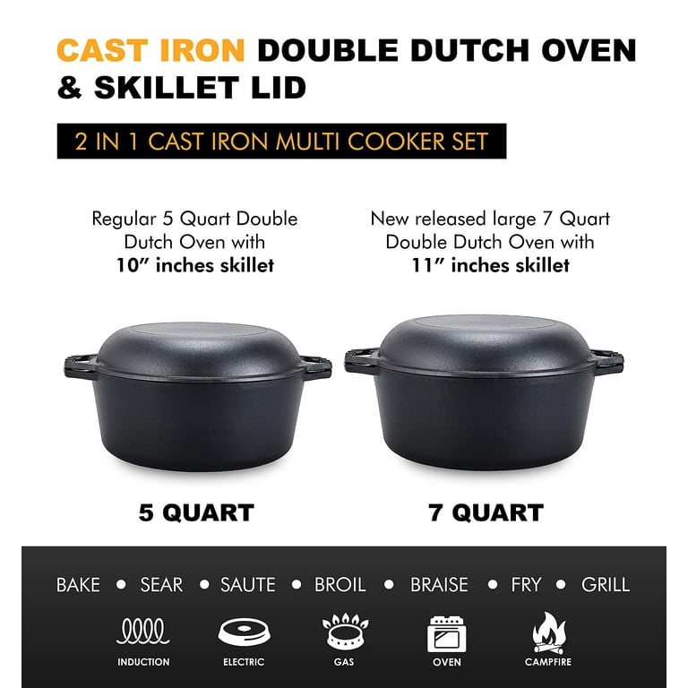 Have a question about Bruntmor 2 in 1 Cast Iron Double Dutch Oven and  Skillet Lid, 5 qt., Electric, Gas Compatible, Enameled Pumpkin Spice? - Pg  1 - The Home Depot