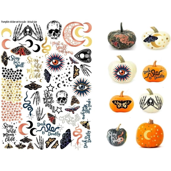 Halloween Stickers Boho Style Ghost Trick of The Eye Moon Butterfly Star Wall Decal for Bohemian Mural Living Room Bedroom Pumpkin Stickers - Pack of 8
