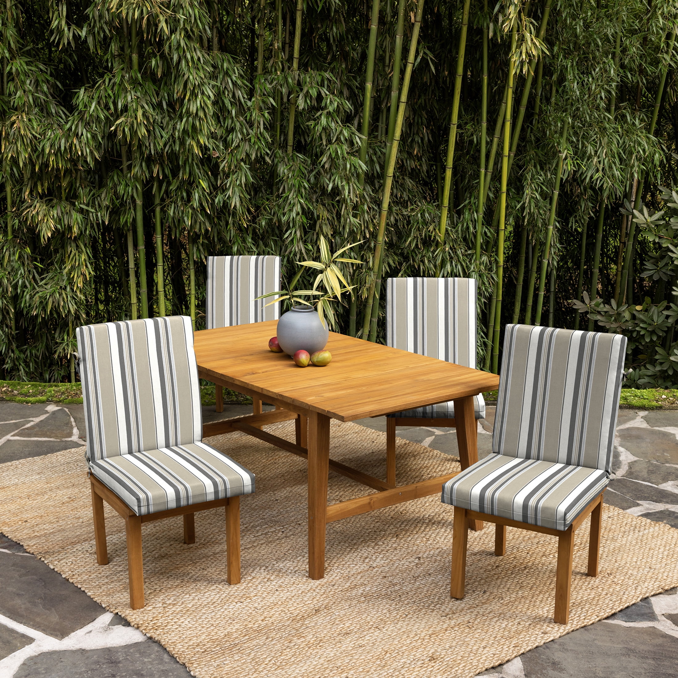 ARDEN 2-Pack earthFIBER Outdoor Patio Dining Chair Cushion, 20x44, Rain-Proof Seat Pad, Fade-Resistant Outdoor Cushion Taupe Grey Boardwalk Stripe
