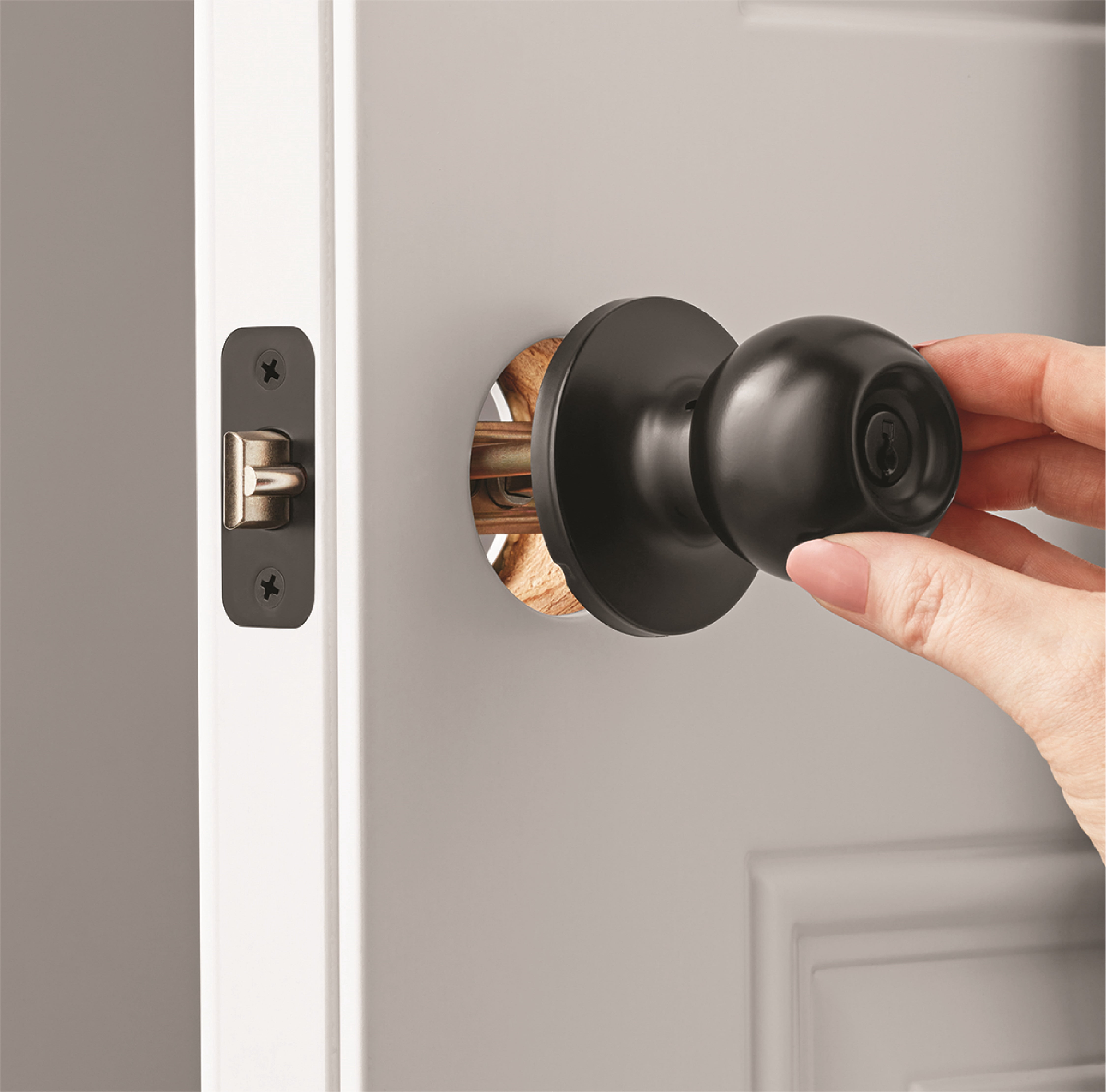 Two Keyed Entry Ball Locking Doorknobs MB Finish Twin Pack