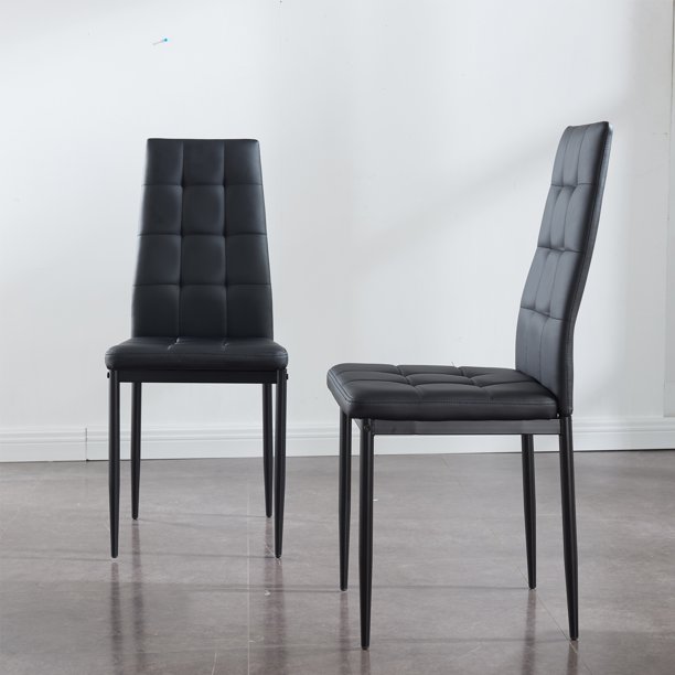 Omni House Dining Chairs Set of 2,Faux Leather High Back Kitchen Chairs with Metal Legs,Side