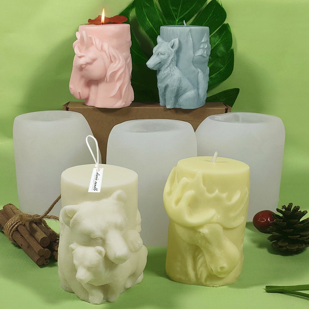 Zeiwohndc 3D Animal Bear Elk Silicone Soap Mold Candle Making Mould Fondant Cake Chocolate