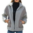 thumbnail image 2 of up to 60% off Gifts Winter Womens Fleece Coat Quilted Fleece Patchwork Jacket for Women Open Full Zipper Stand Neck Plush Coats Long Sleeve Cozy Fuzzy Furry Outwear 2023 Fleece Coat, 2 of 7