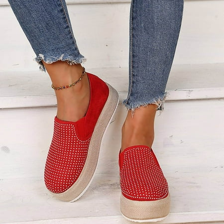 

shoes for women KKCXFJX Autumn New Style Large Size Hemp Rope Round Head Low Cut Female Solid Color Rhinestone Foreign Trade Casual Shoes