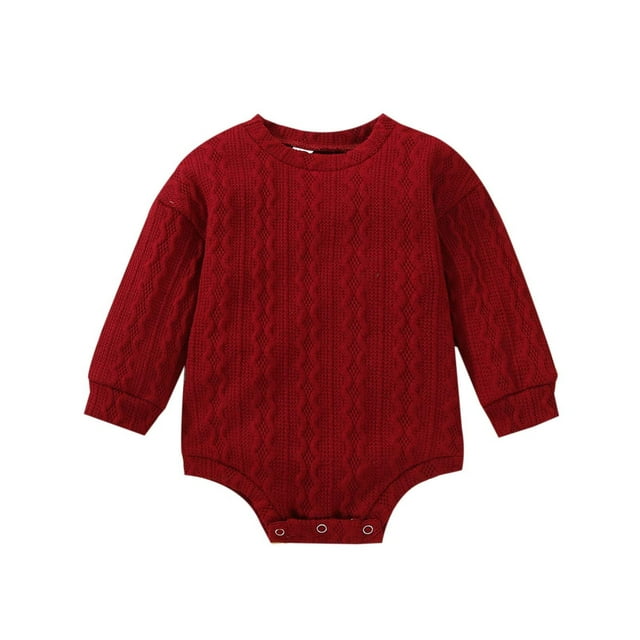 GPOECD Boys Girls Long Sleeve Solid Pullover Romper Sweatshirt Bodysuits Clothes Long Sleeve Rompers for Red-e,3-6 Months