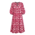 thumbnail image 5 of Wassery Women Summer Casual Mini Dress Floral Print Tie-Up Half Sleeve Puff Sleeve Loose Dress Fashion Baggy Dress, 5 of 9