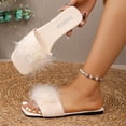 thumbnail image 4 of Samdudou Fuzzy Slippers for Women Fluffy Faux Fur Open Toe Slides Stylish Square Open Toe Flat Sandals Indoor Outdoor House Shoes Plush Fashion Footwear for Leisure, 4 of 9