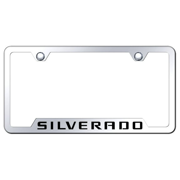 Chevy Silverado Laser Etched Logo Cut-Out License Plate Frame (Silver)