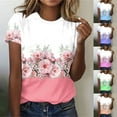 thumbnail image 5 of Aloohaidyvio Vintage T-Shirts for Women,Womens Summer Fashion Flower Print Round Neck Short Sleeve T-Shirt Tops, 5 of 5
