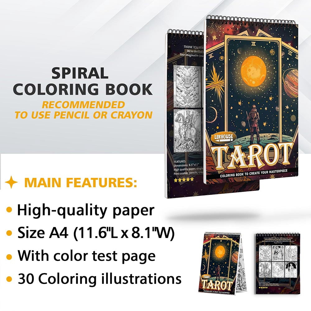 LBKHOUSE Tarot Coloring Book Spiral Bound for Adults, Premium Cover