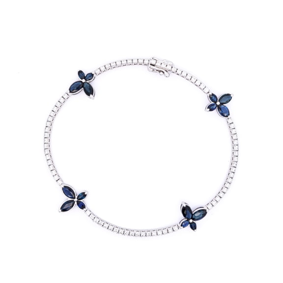 4 Carat Sapphire Butterfly and Diamond 14k White Gold Tennis Bracelet