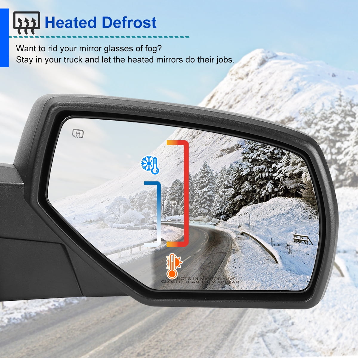 Spec-D Tuning Right Passenger Side Matte Black Power Heated Mirror w/ Puddle Light Compatible with 2014-2018 Chevy Silverado, GMC Sierra