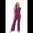 thumbnail image 3 of Conjunto Deportivo de Verano para Mujer, de Corta y Bloques de Color, con Pantalones Ajustados, A Juego, para Estar en Casa, 2025 Rojo Púrpura M, 3 of 8