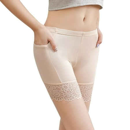 yunLCZ Womens Cotton Boxer Shorts Underwear Women s Solid Pants Glare Lace Splice Non Rolling Plus Size Leggings Tight Underwear Pocket Short Pant