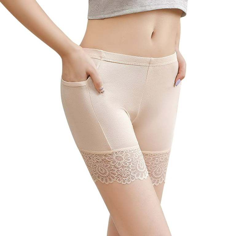 JDEFEG Seamless Slip Shorts for Women Women's Solid Pants Glare Lace Splice  Non Rolling Plus Size Leggings Tight Underwear Pocket Short Pant Boys Tights  Underwear Polyester Beige Xl 