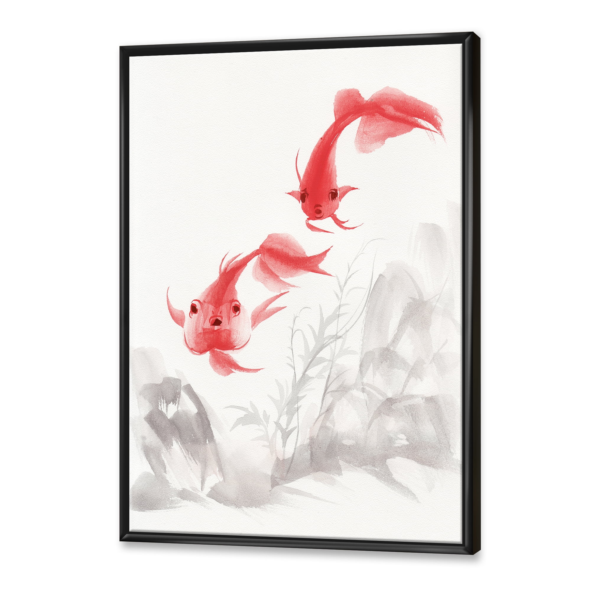 Designart 'Ancient Gold Fishes' Nautical & Coastal Framed Canvas Wall Art Print