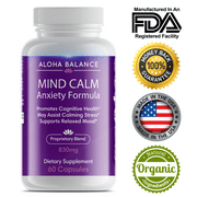 Mind Calm - Anxiety and Stress Relief Organic Formula - Vegan Supplement for Positive and Calm Mood with Ashwagandha, L-Theanine, Rhodiola by Aloha Balance