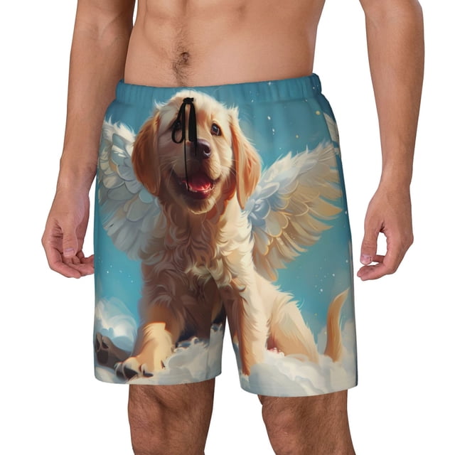 Fotbe Cute Angel Winged Dog Traje de Baño para Hombre – Shorts de Natación de Secado Rápido con Forro y Bolsillos-Small
