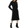thumbnail image 2 of INSPIRE CHIC Women's Midi 2023 Ribbed Long Sleeve Knit Tie Waist Sweater Dress Black M, 2 of 5