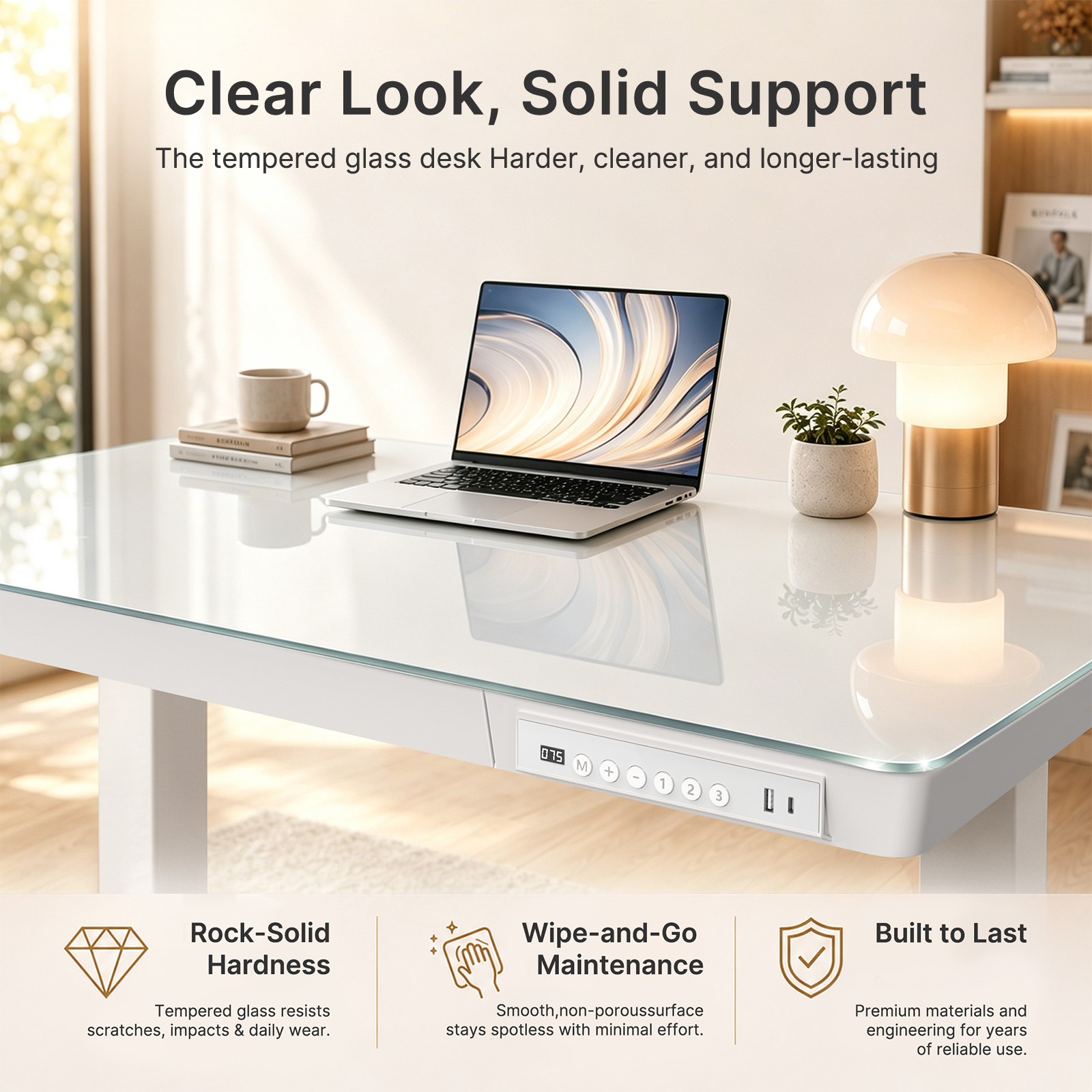 Chitooma Glass Top Electric Standing Desk, 48" x 24" photo 4